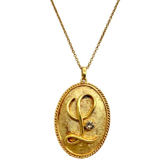 Oscar de la Renta Gold-Plated Initial "L" Pendant Necklace with Crystal Detai - Picture 1 of 4
